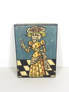 Vintage Mexican Day of the Dead Folk Art Painting